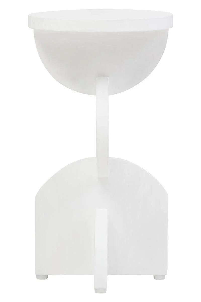 White modern side table with unique geometric base and round top, furniture for living room