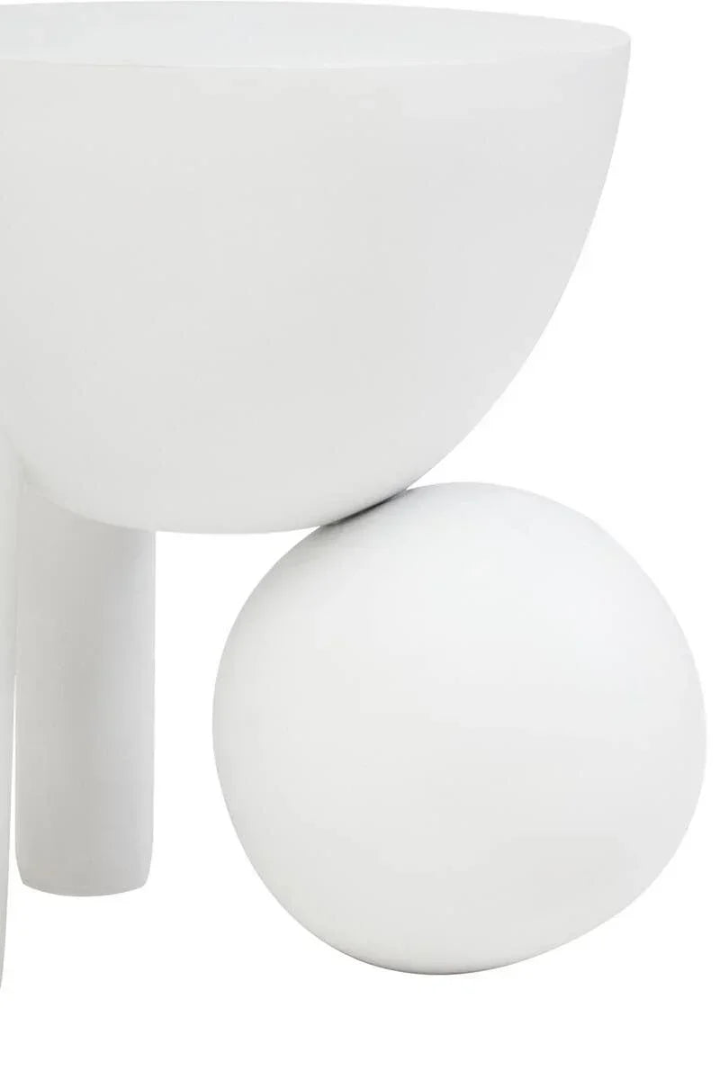 Modern white side table with round base and smooth matte finish