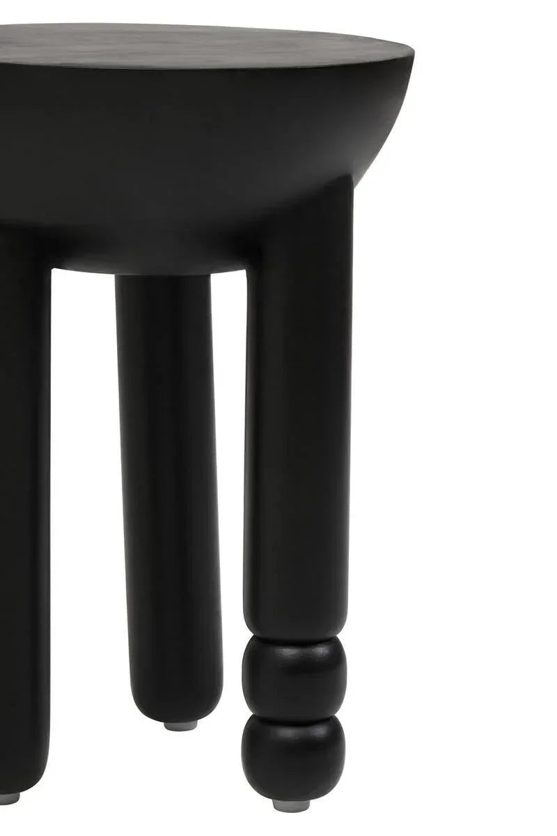 Black modern side table with rounded legs and smooth matte finish