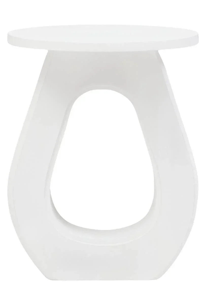 White modern side table with smooth oval cutout design