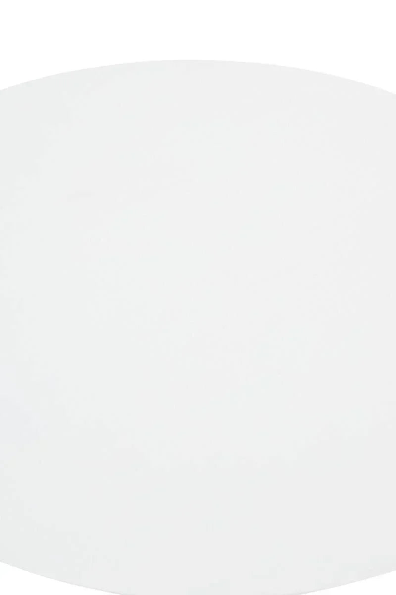 Closeup of round white tabletop surface, smooth finish, modern furniture detail