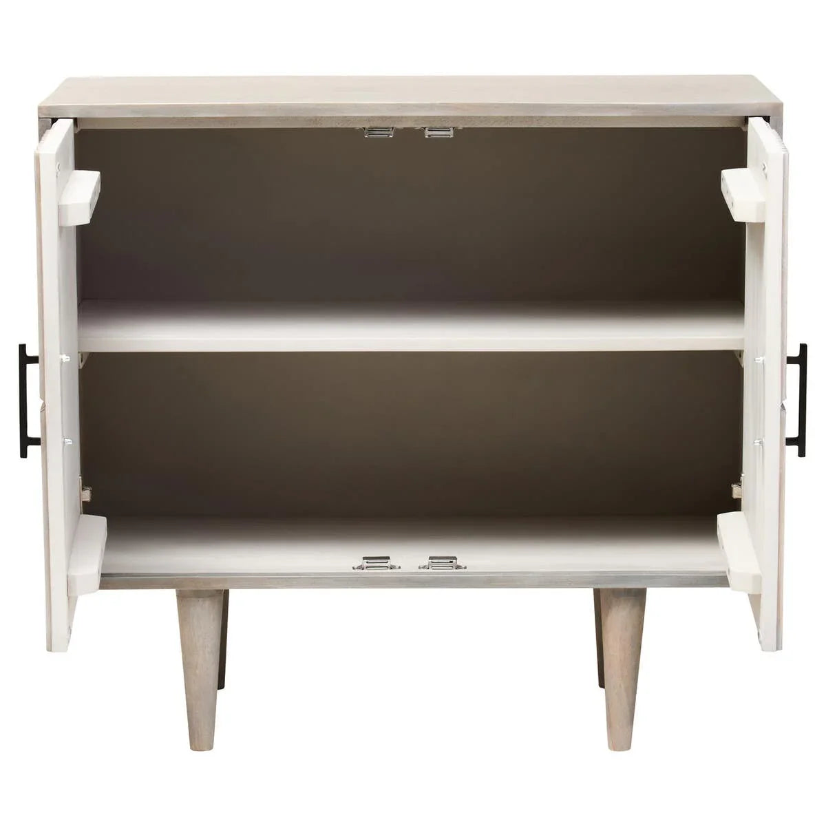 Greywash Carved Mango Wood Sideboard with Geometric Doors - Sustainable Storage Solution