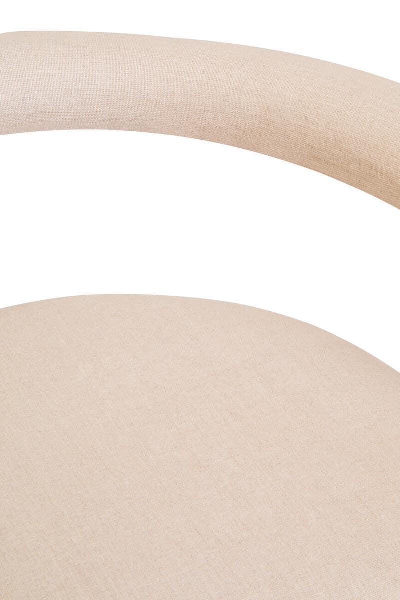 Beige fabric dining chair backrest and seat close-up