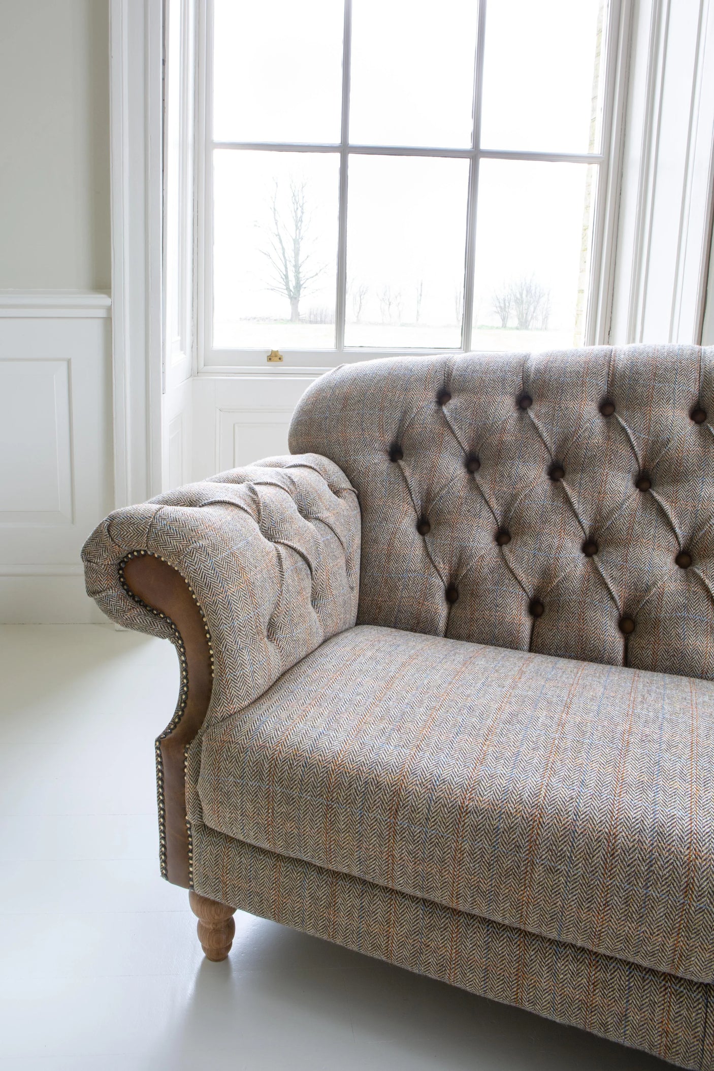Haworth 2 seater Sofa in Hunting Lodge Tweed with Medium Oak Legs New 2024