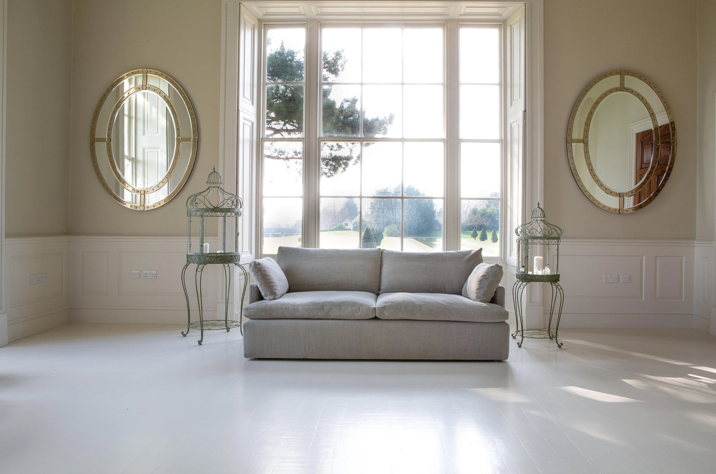 Ronnie 2 Seater Sofa in Khaki Linen Fabric