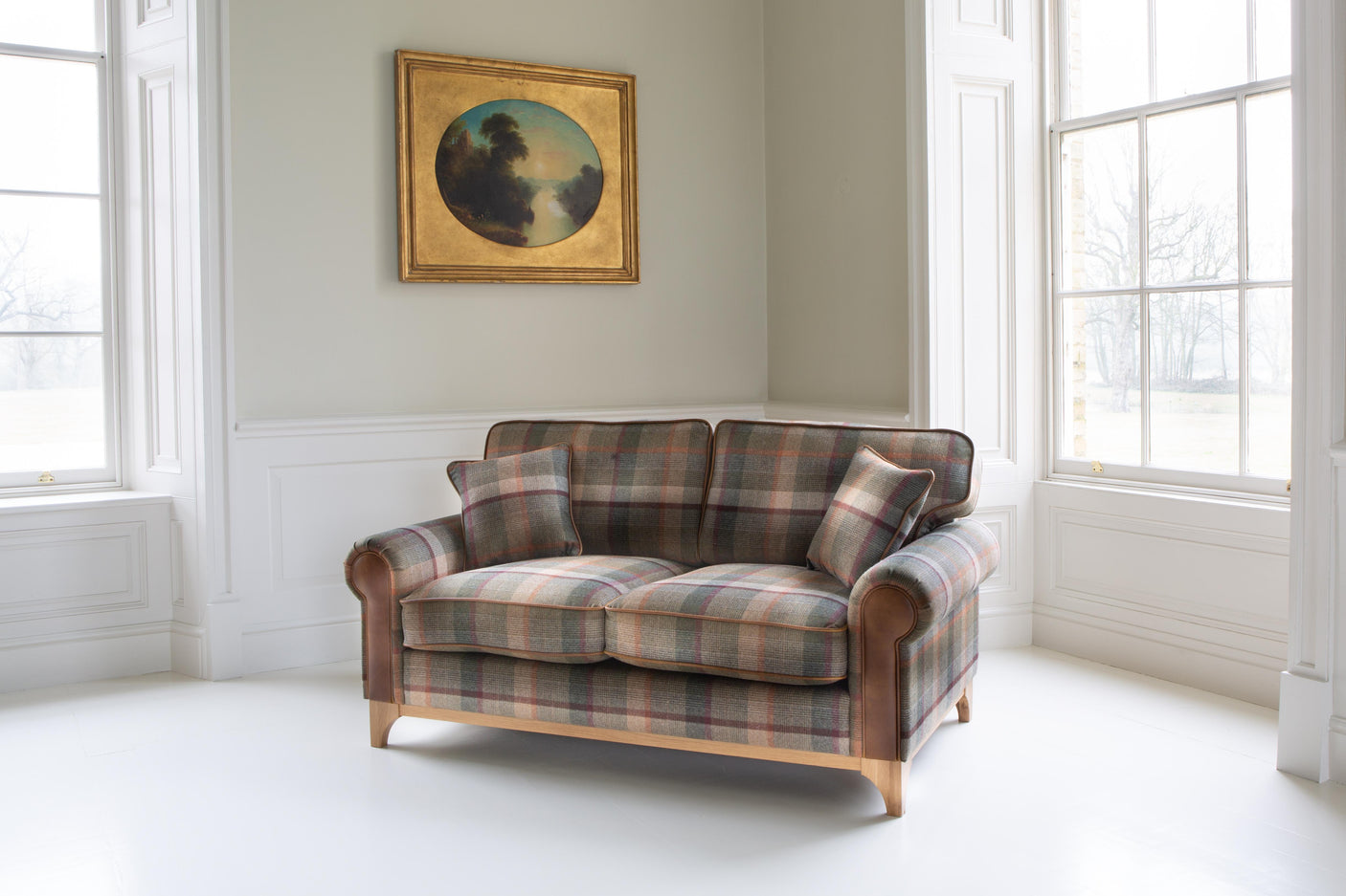 Winderwath 2 Seater Sofa Malham Green wool + Tan Leather