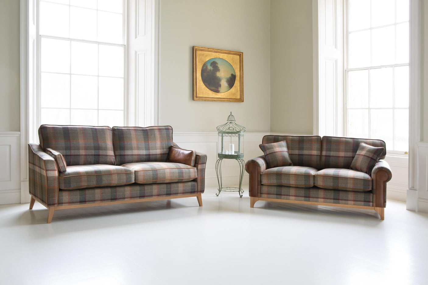 Winderwath 2 Seater Sofa Malham Green wool + Tan Leather