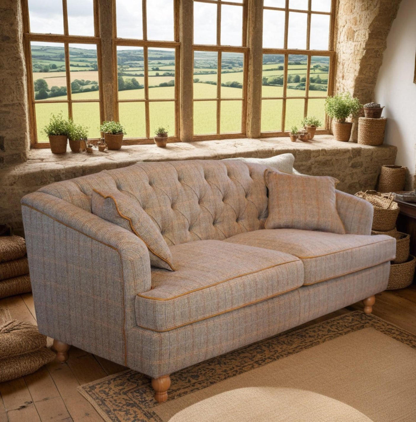 Buxton Club 2 Seater Sofa in Harrington Tweed (Fellwood Lodge)