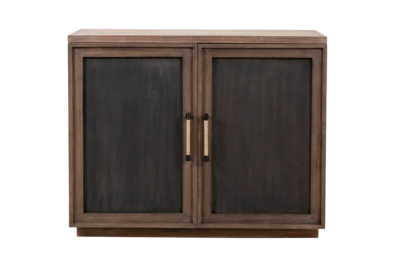 Modern wooden sideboard with dark two-door cabinet and textured handles, front view