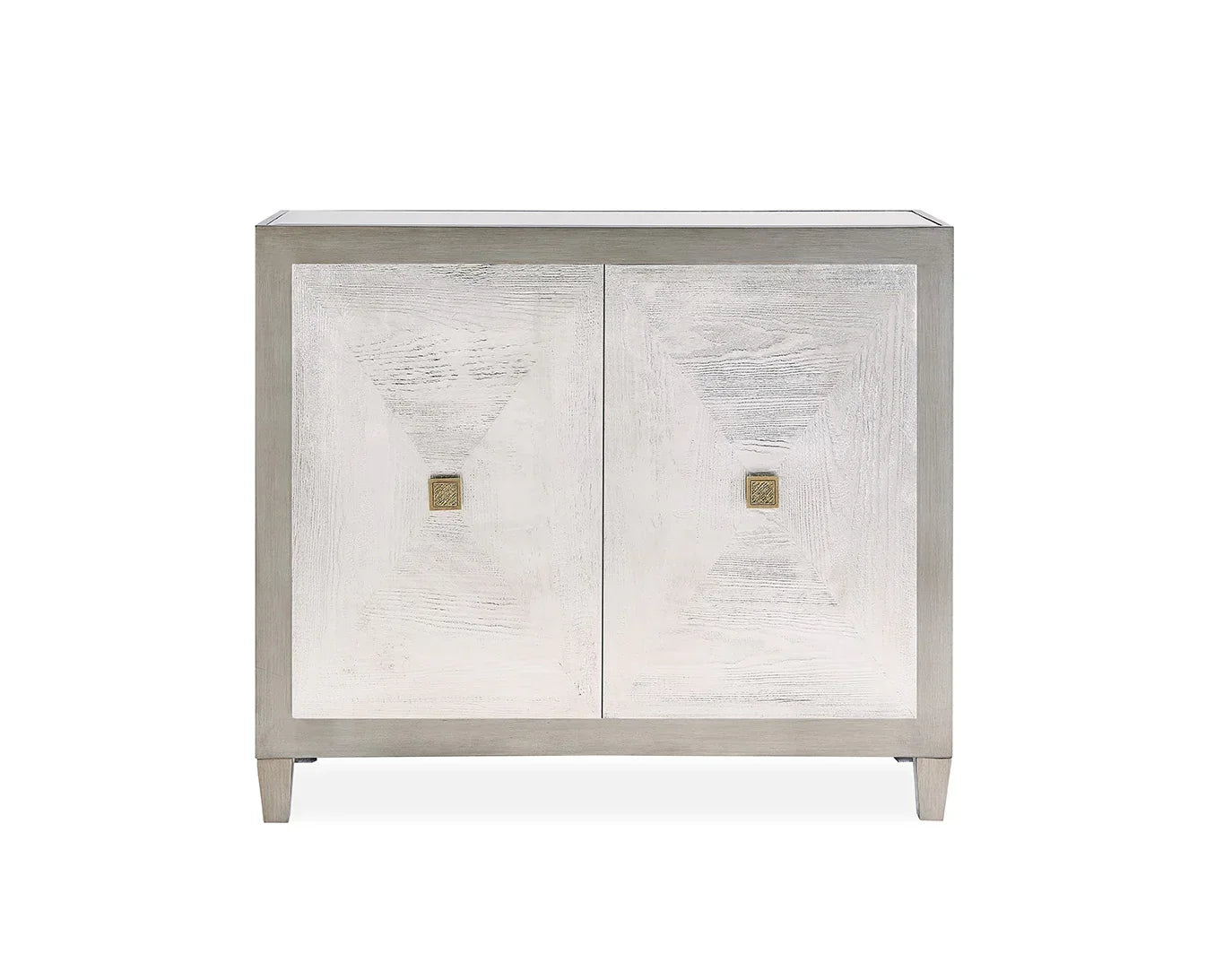 Two door sideboard cabinet with light wood finish and square gold handles