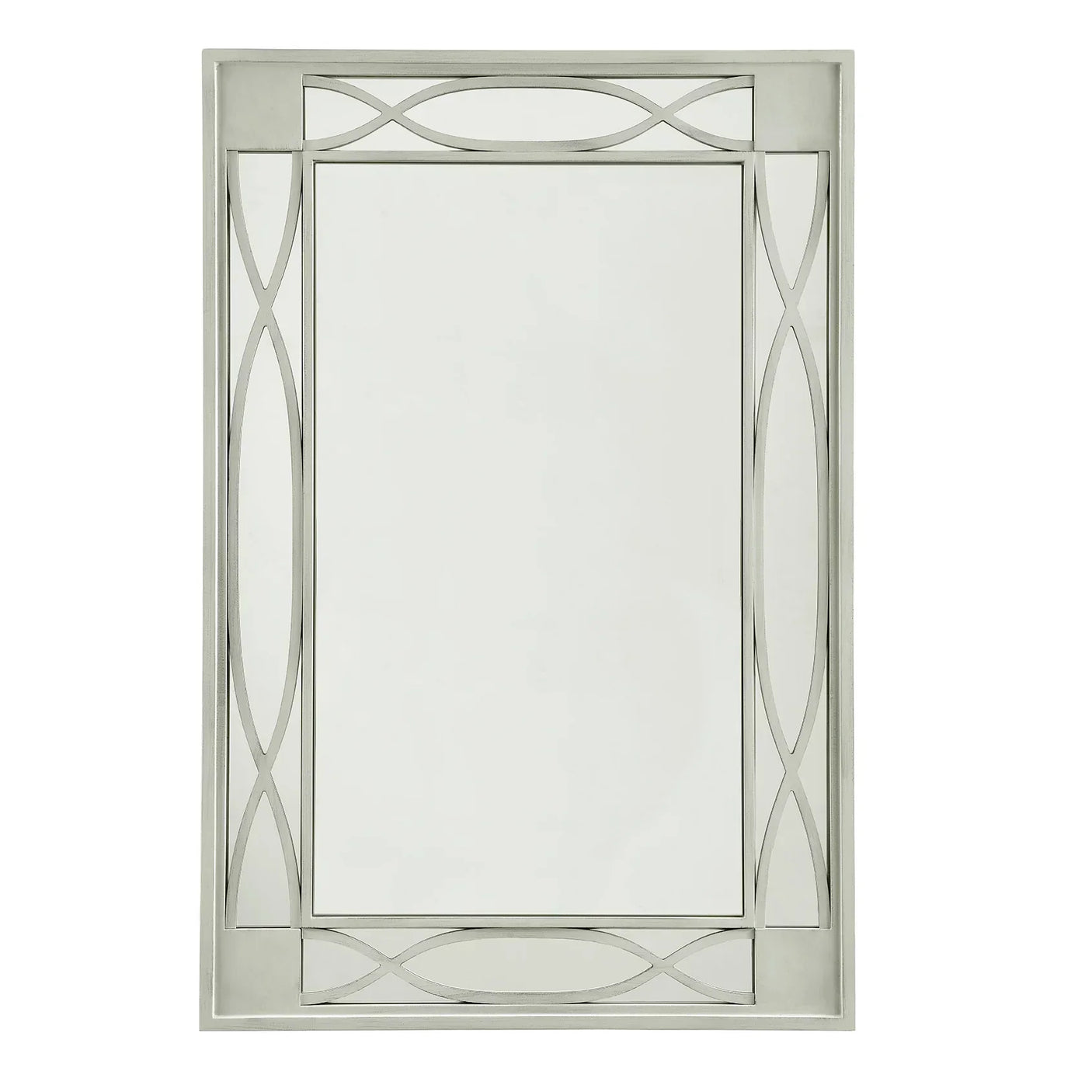 Rectangular wall mirror with silver geometric frame detail