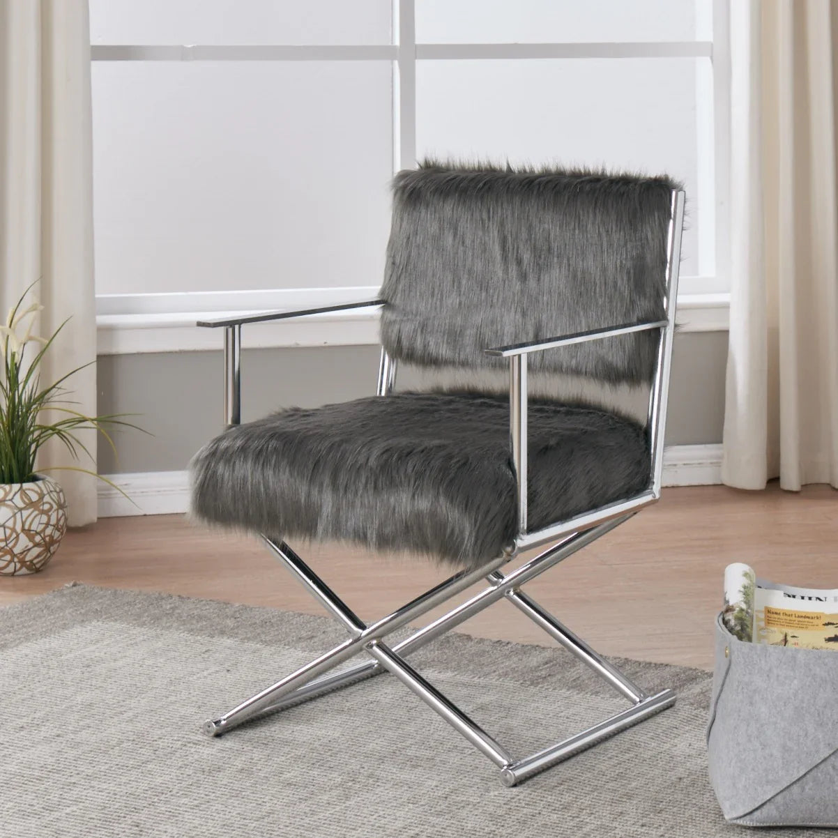 Faux Sheepskin Directors Chair-Grey *special* (Minimum Order: 2)