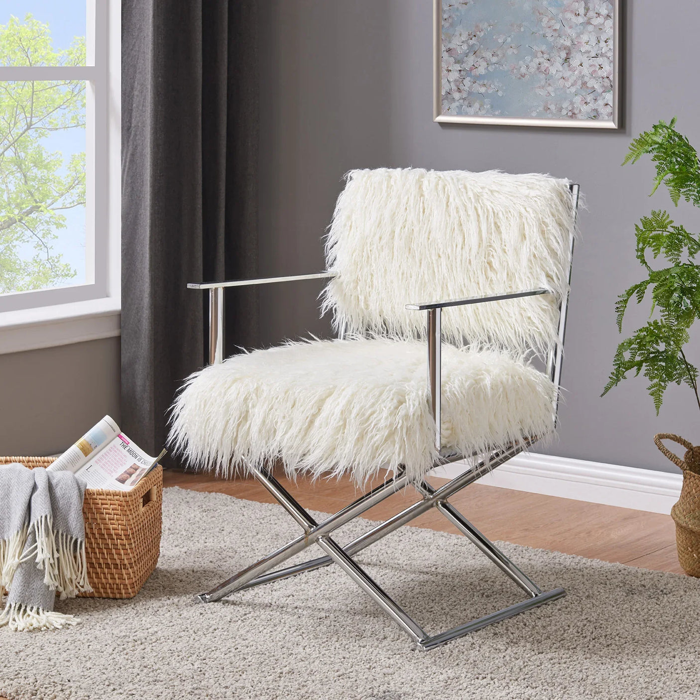 Faux Sheepskin Directors Chair-White *special* (Minimum Order: 2)