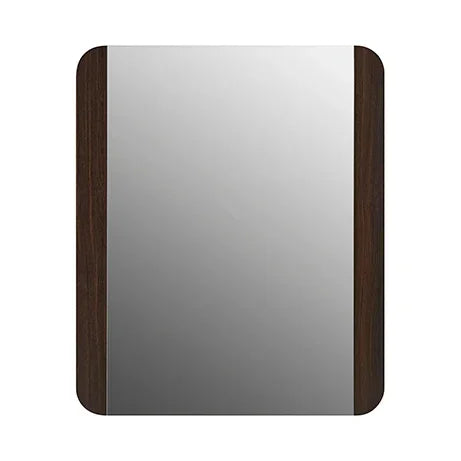 Rectangular wall mirror with dark wood frame and rounded corners