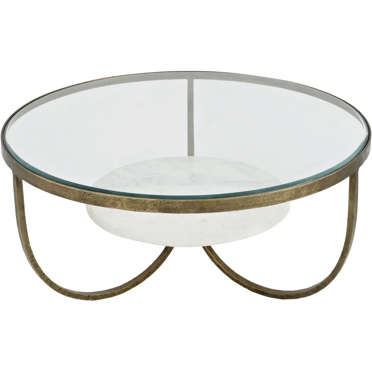 Round glass coffee table with white marble and antique gold frame | Home Centre Direct UK
