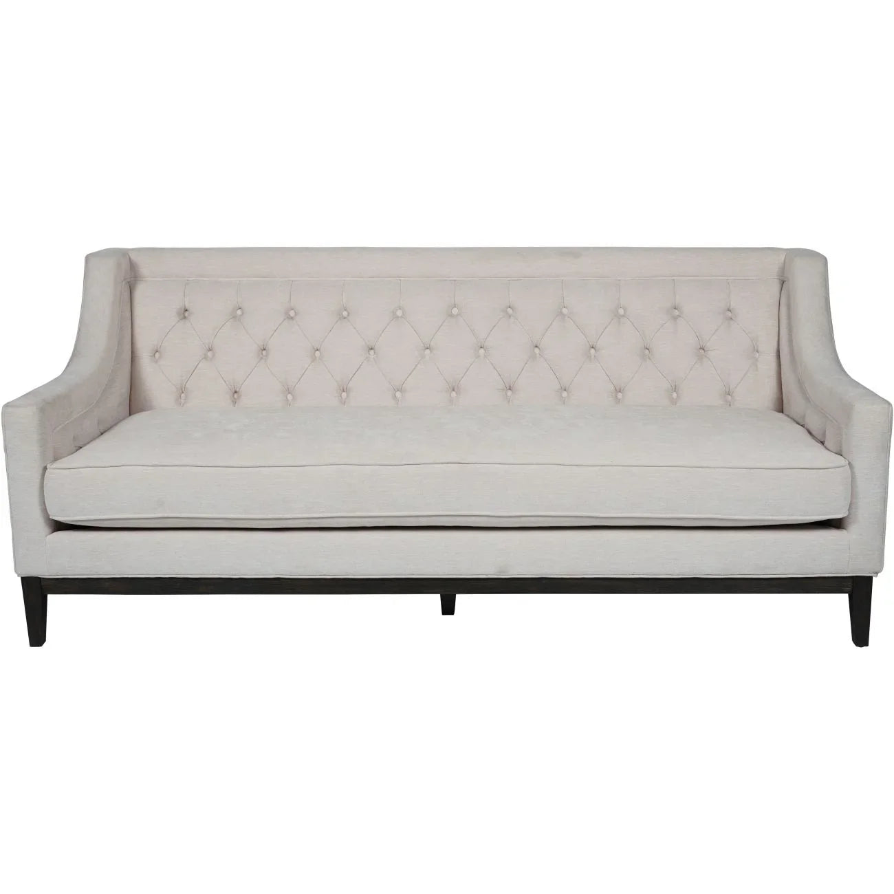 Ivory fabric sofa with buttoned backrest and sleek black legs | Home Centre Direct UK