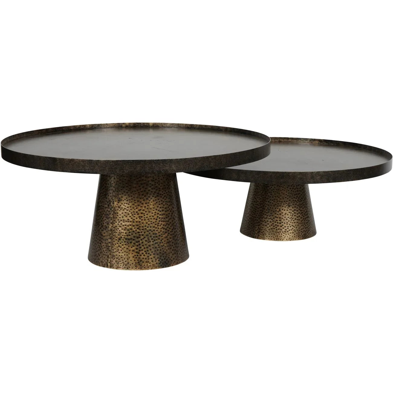 Rustic antique gold iron coffee tables with textured bases | Home Centre Direct UK