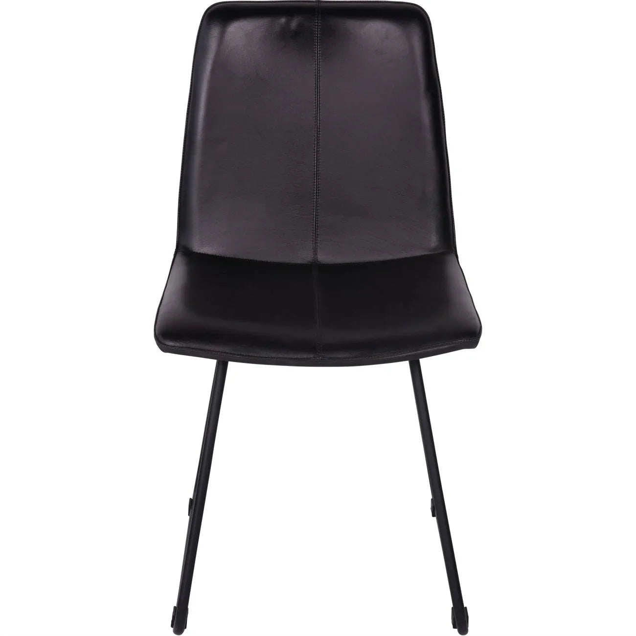 Charcoal leather dining chair with sleek black metal legs.