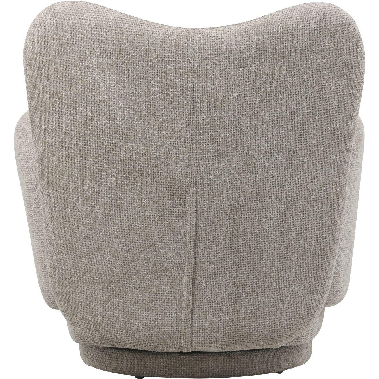 Neutral fabric swivel chair showing textured back detail.