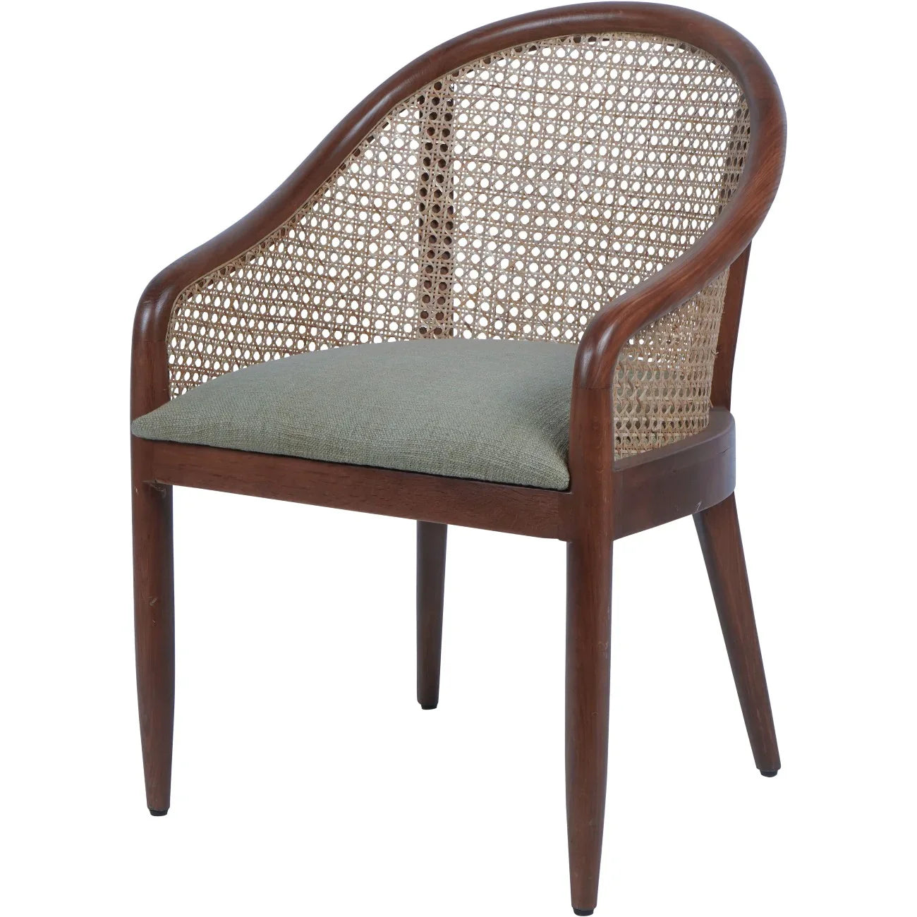 Brown oak armchair with cane back and green upholstered seat | Home Centre Direct UK