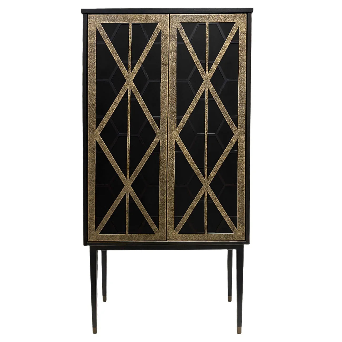 Black and gold geometric bar cabinet on tall legs | Home Centre Direct UK