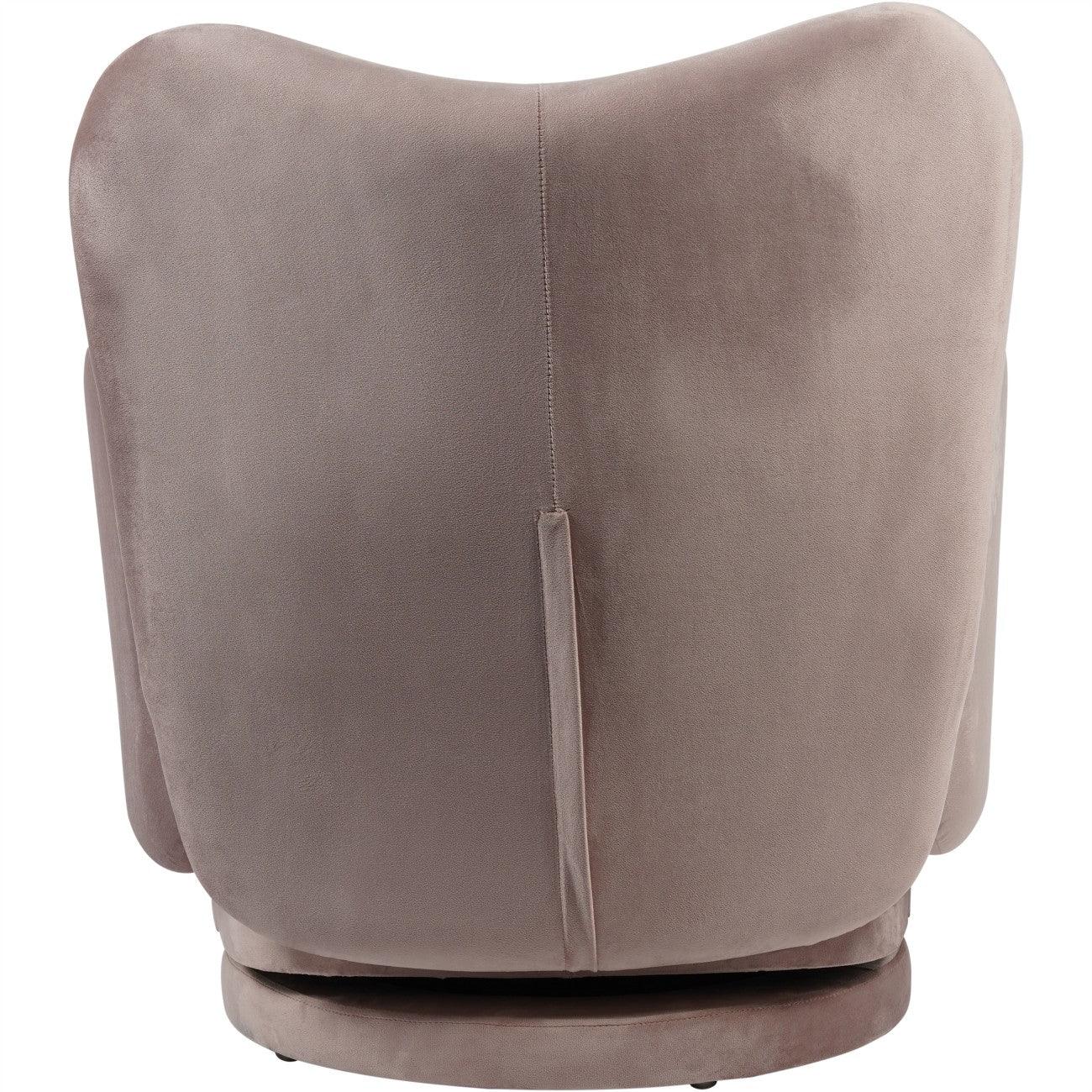 Back view of dusky pink velvet swivel chair showing smooth texture