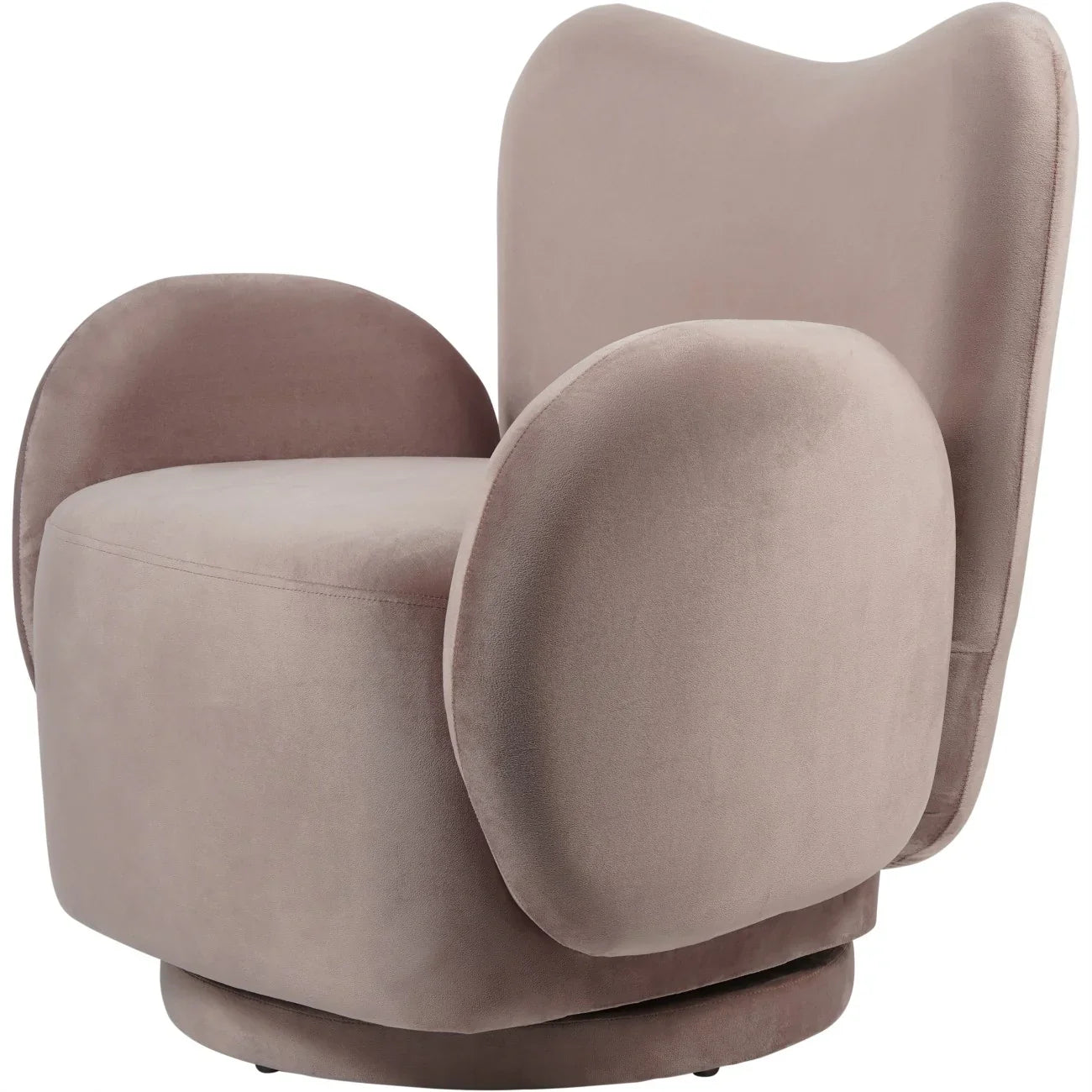 Dusky pink velvet swivel chair with rounded backrest | Home Centre Direct UK