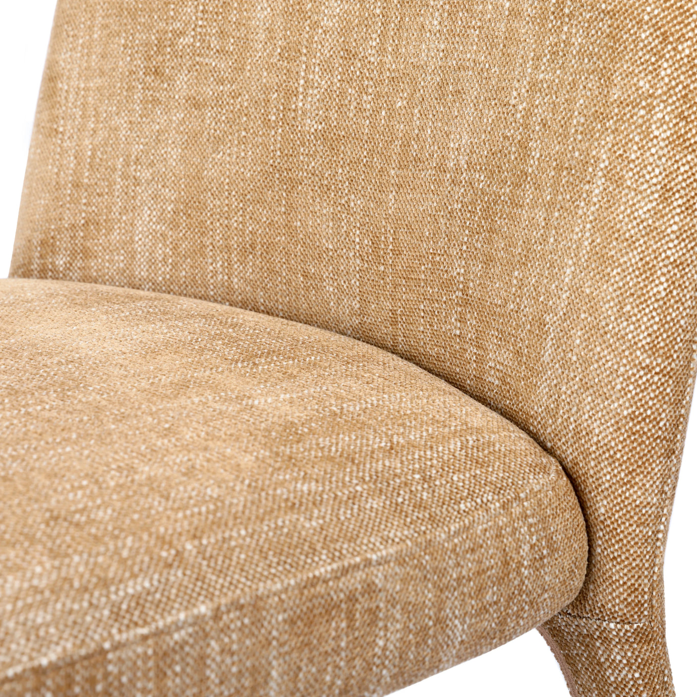 Wheat-colored upholstered chair with textured fabric detail.