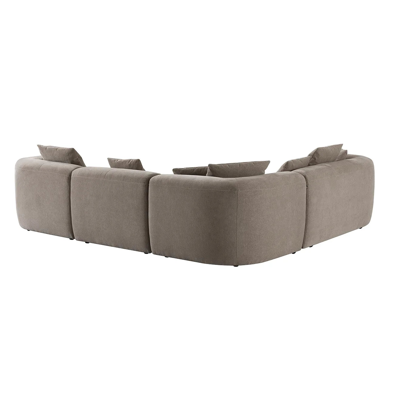 Taupe sectional sofa with plush cushions in a corner arrangement.