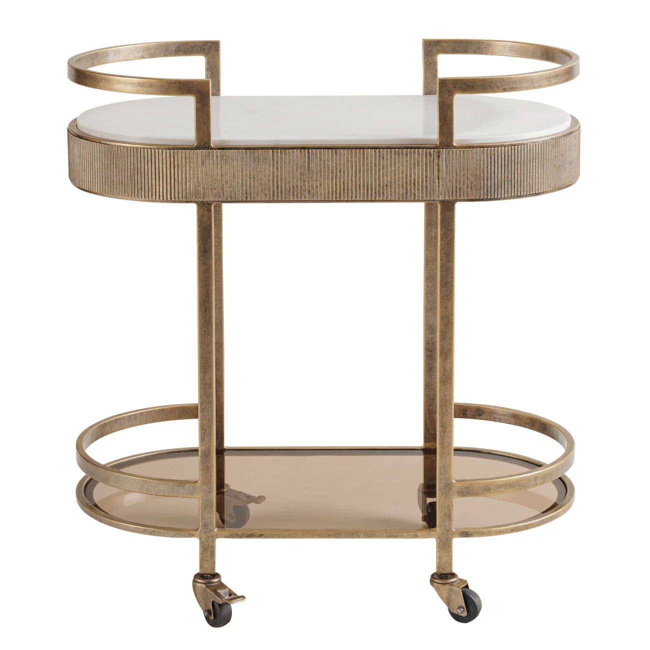 Aged gold drinks trolley with marble top and glass shelf | Home Centre Direct UK