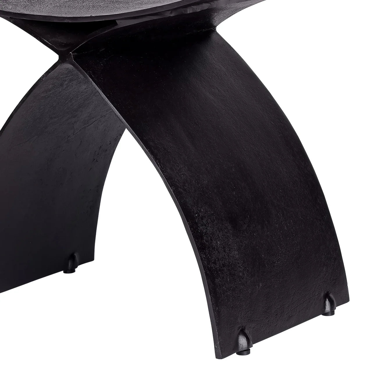 Black iron stool leg with curved design and textured finish.