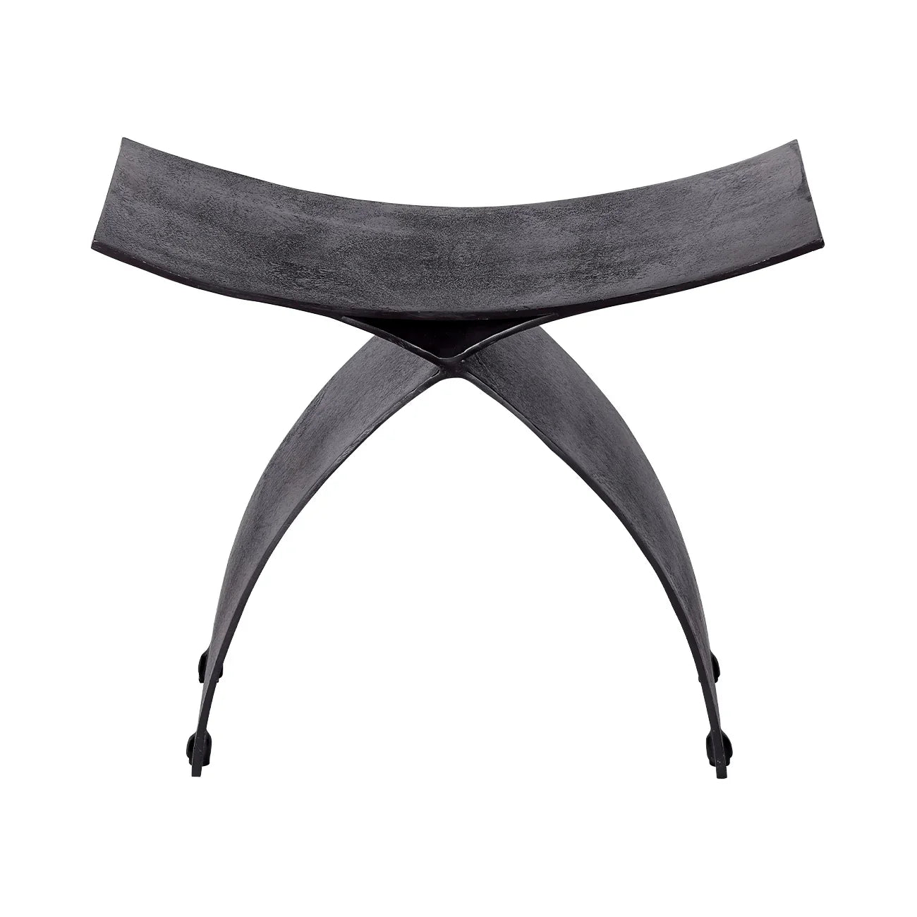 Black iron stool with crescent-shaped seat and curved legs | Home Centre Direct UK