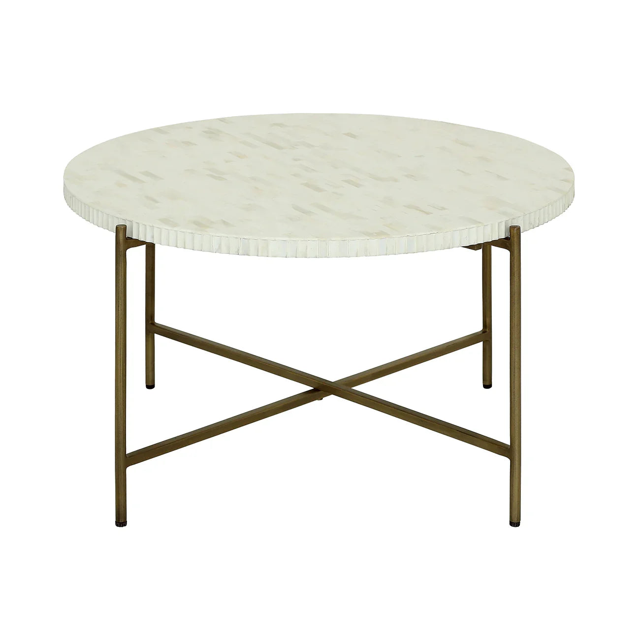 Cream round inlay table with brass legs | Home Centre Direct UK