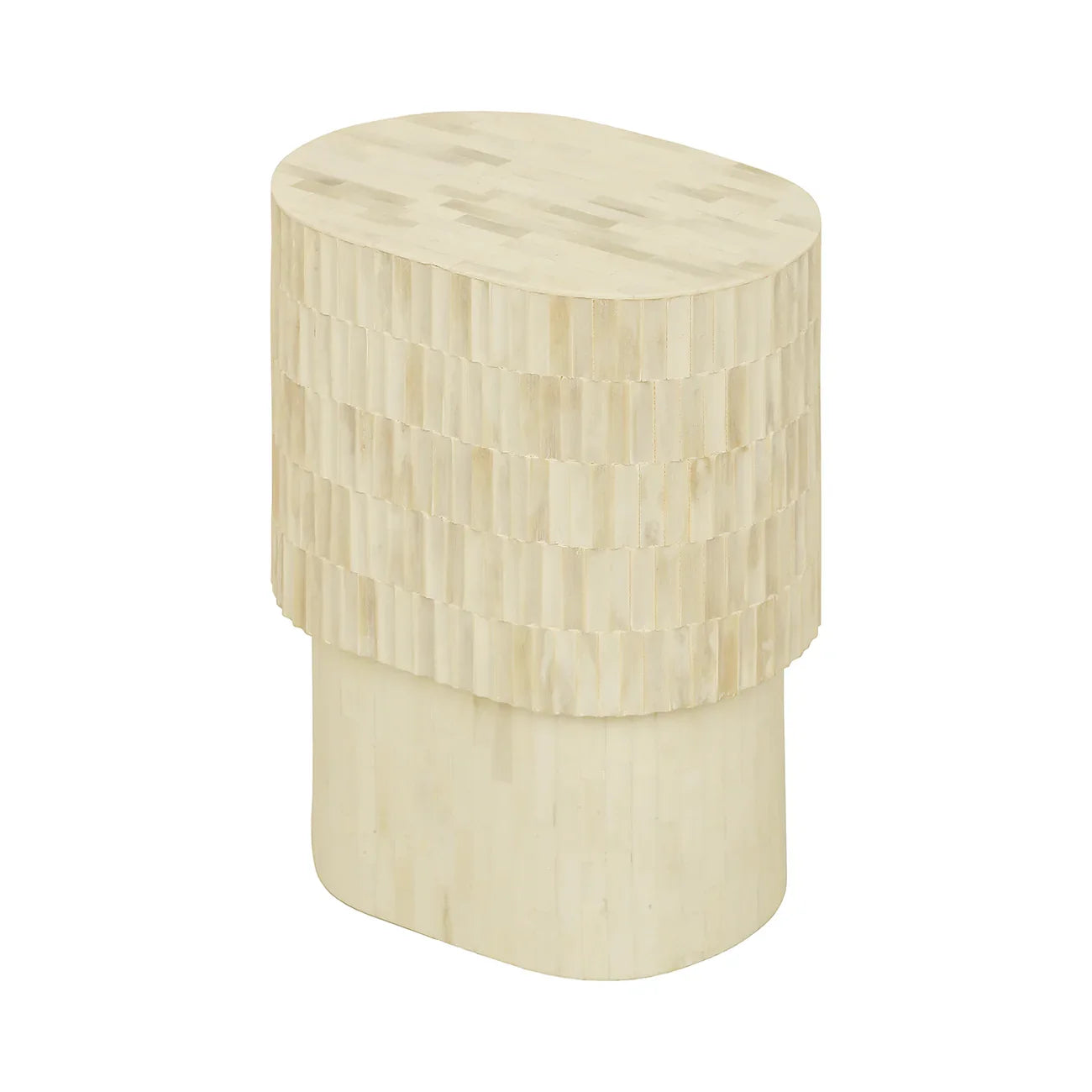Cream bone inlay side table with layered texture design.