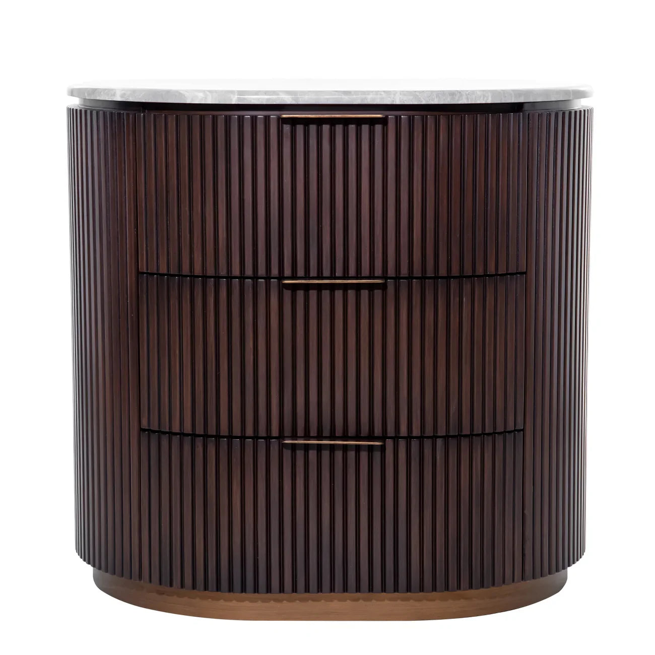 Dark wood three-drawer chest with ribbed texture and marble top | Home Centre Direct UK
