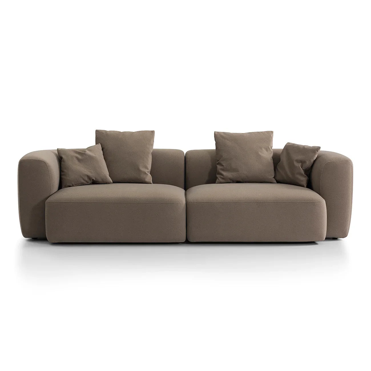 Soft truffle velvet sofa with plush cushions in a minimalist setting | Home Centre Direct UK