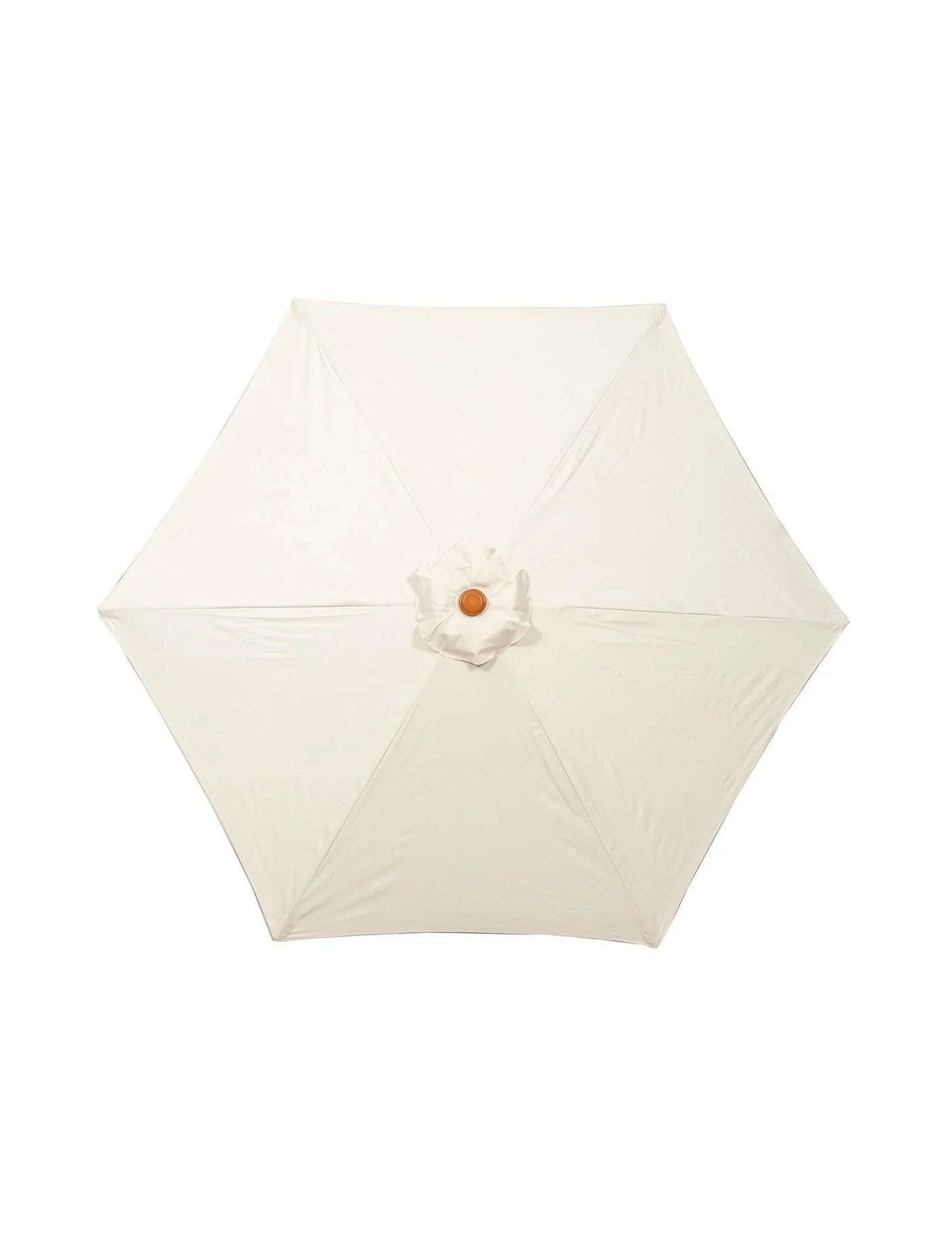 Cream garden parasol canopy top view with wooden centre hub