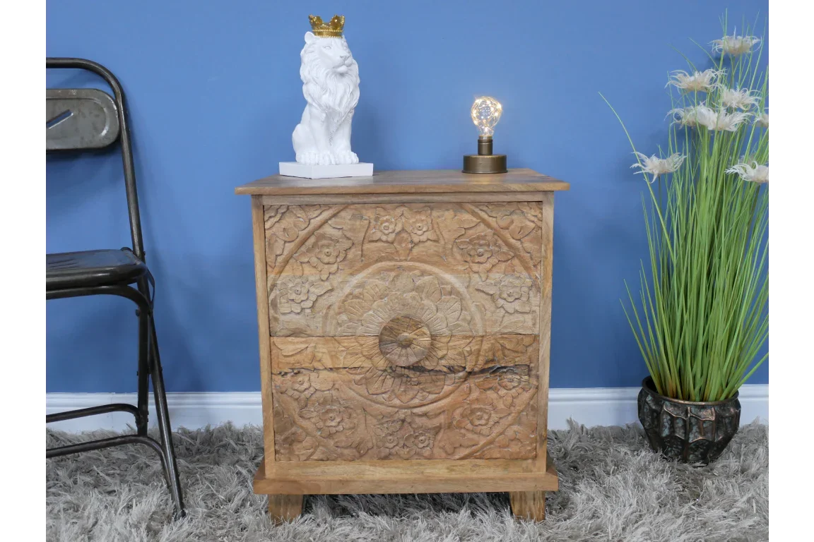 Carved Bedside Cabinet - 8154