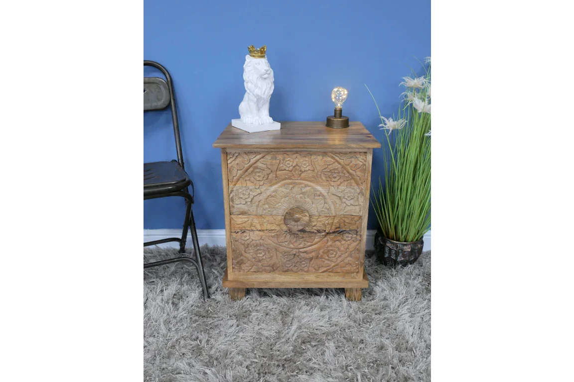 Carved Bedside Cabinet - 8154