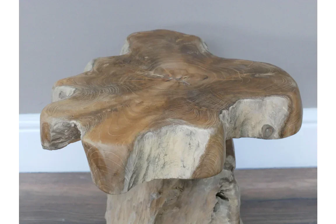 natural wood side table with irregular edge and visible grain pattern