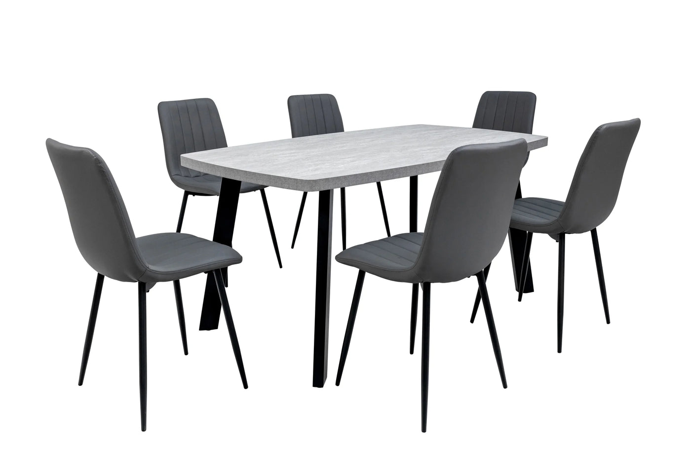 Stylish 1.6m Light Grey Dining Table with Black Legs