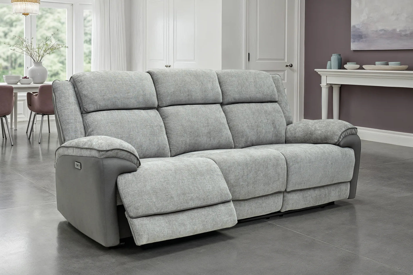 Marley Fabric Electric 3 Seater Recliner - Grey Mix