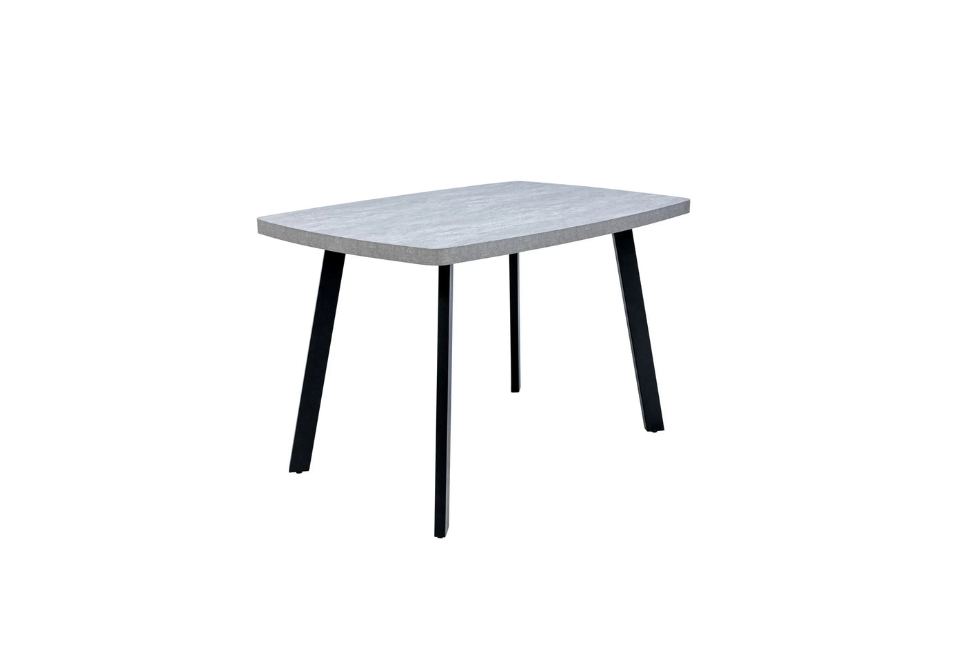 rectangular dining table with grey top and black metal legs