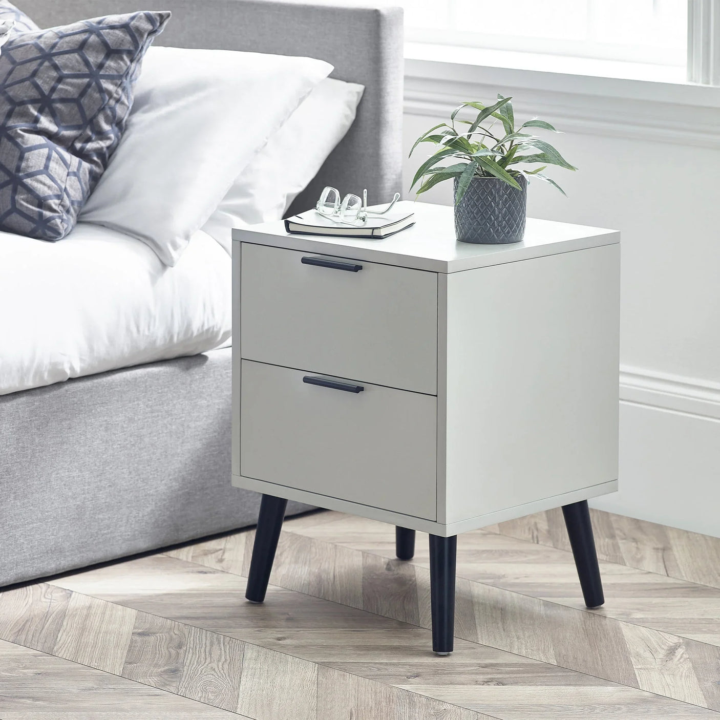 Alba 2 Drawer Bedside - Grey - ALB001