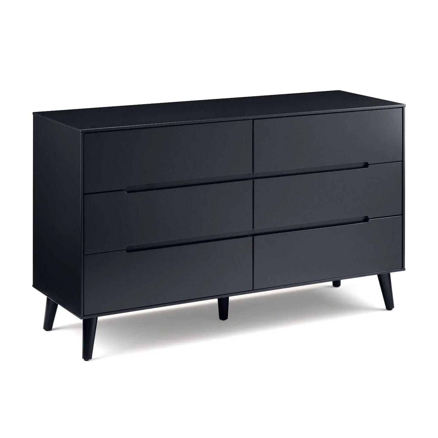 Anthracite six drawer wide chest with angled legs and smooth matte finish