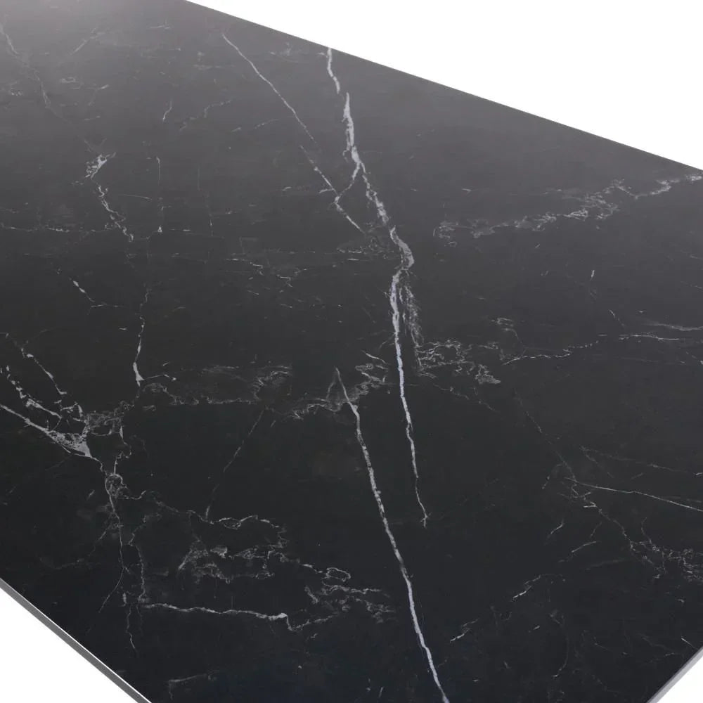Rectangular black marble dining table top with white veining detail