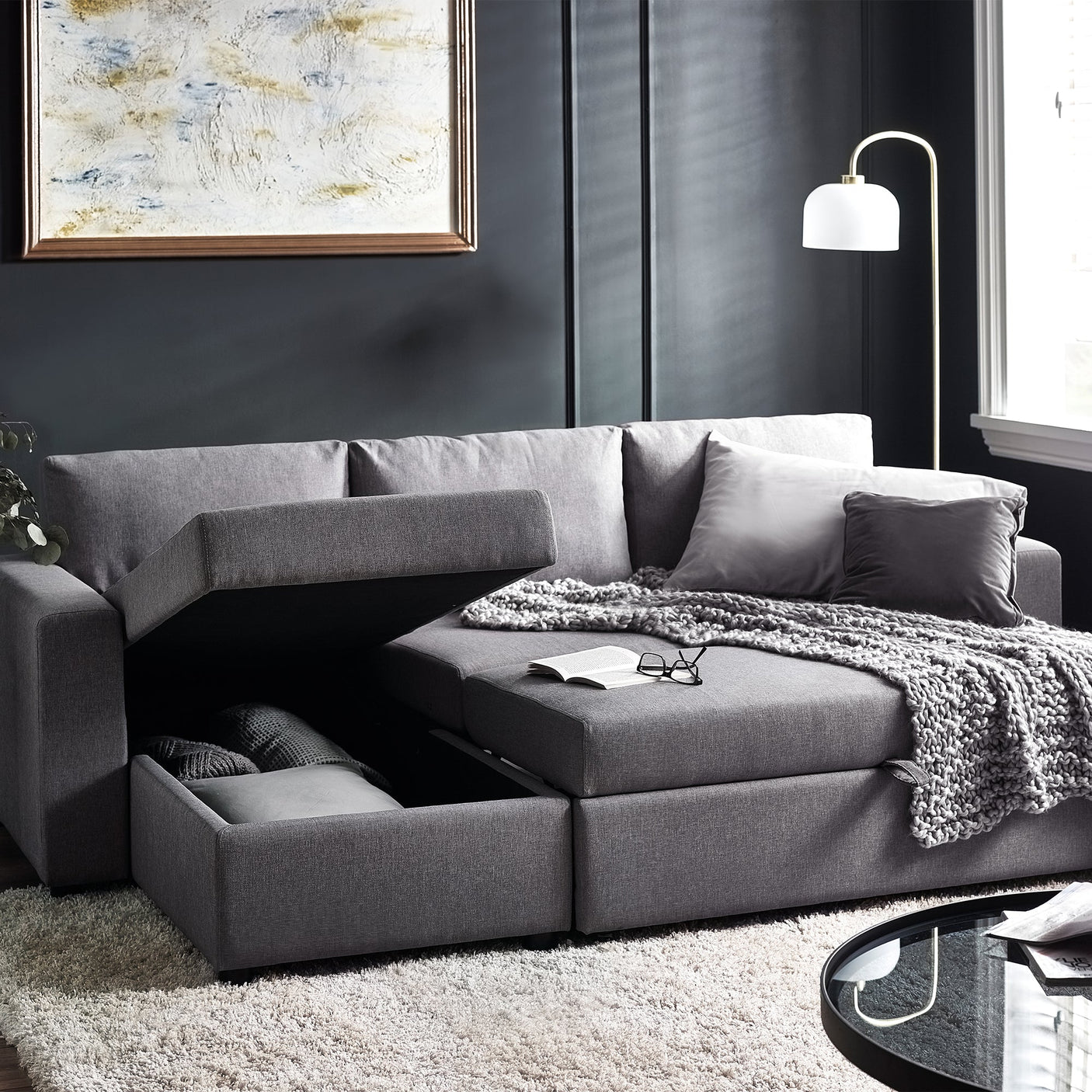 Angel Sofabed with Storage - Light Grey - ANG001