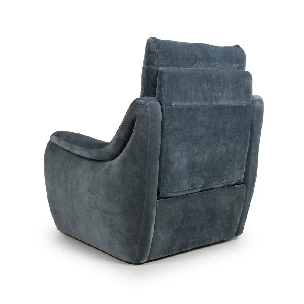 Dark grey fabric recliner chair shown from rear angle