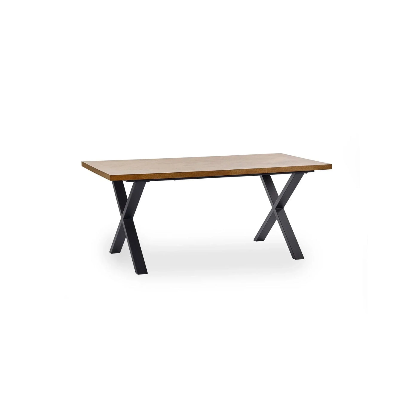 Rectangular dining table with wood top and black metal cross legs