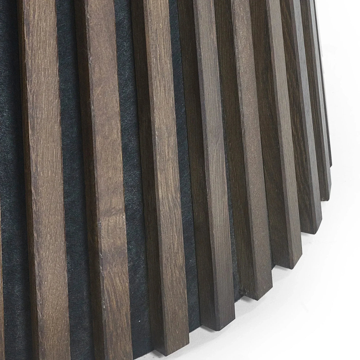 Close-up of dark wood slatted panel for furniture accent or wall feature